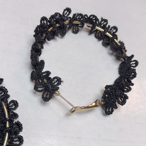 CROCHET FLORAL Gold Hoop Earrings - Picture 10 of 11